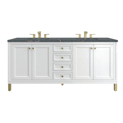 James Martin Vanities Chicago 72" Glossy White Double Vanity With 3 cm Parisien Bleu Top