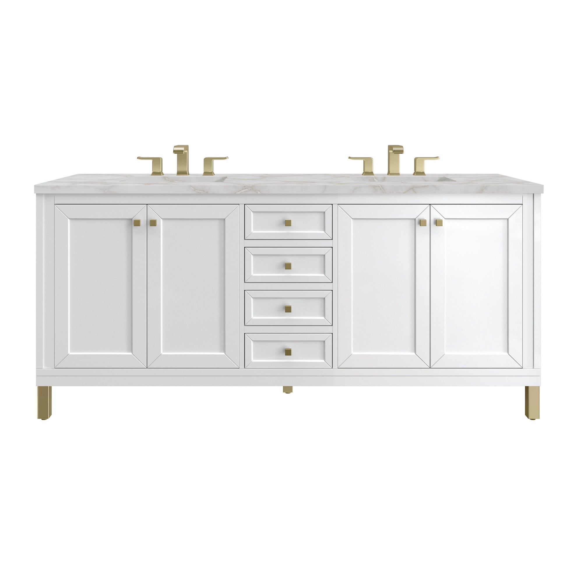 James Martin Vanities Chicago 72" Glossy White Double Vanity With 3 cm Victorian Silver Top