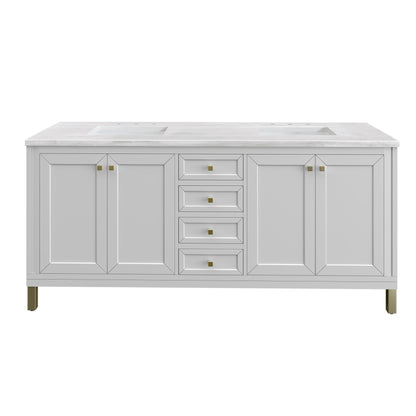 James Martin Vanities Chicago 72" Glossy White Double Vanity With 3cm Arctic Fall Solid Surface Top