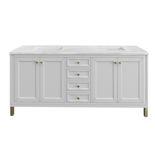 James Martin Vanities Chicago 72" Glossy White Double Vanity With 3cm Arctic Fall Solid Surface Top