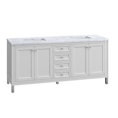 James Martin Vanities Chicago 72" Glossy White Double Vanity With 3cm Carrara Marble Top