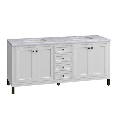 James Martin Vanities Chicago 72" Glossy White Double Vanity With 3cm Carrara Marble Top