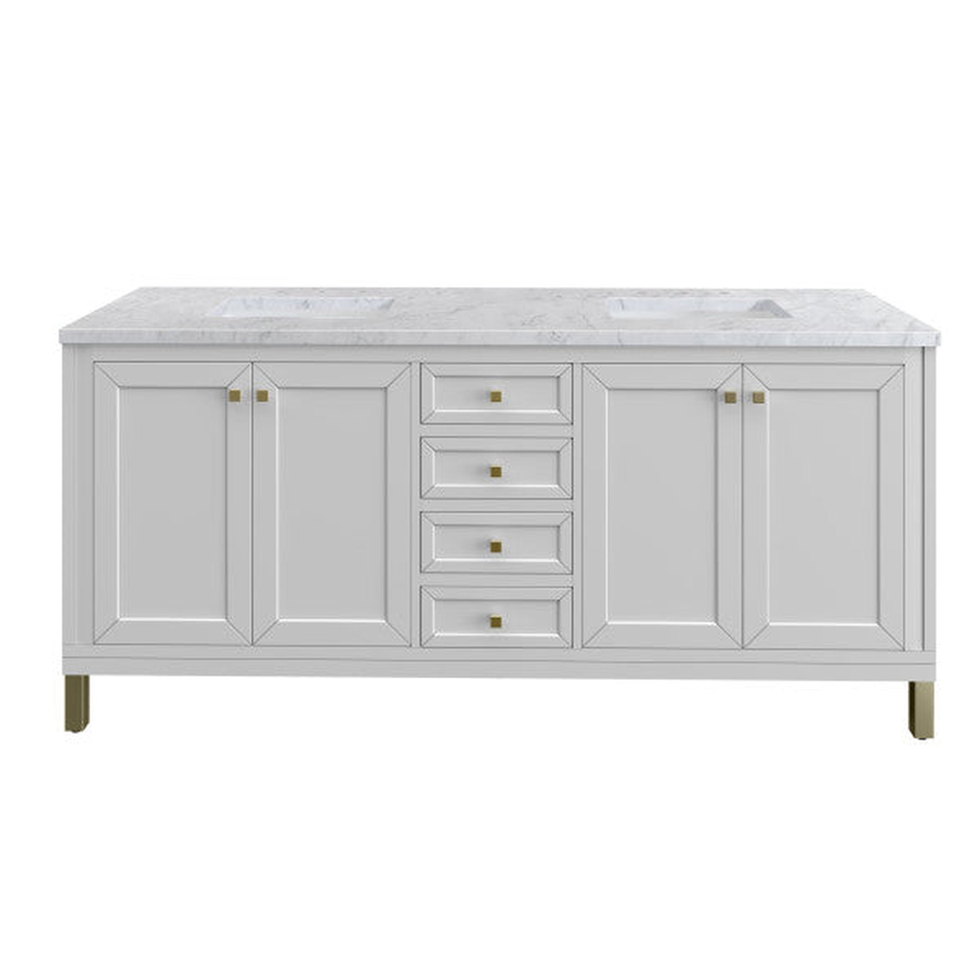 James Martin Vanities Chicago 72" Glossy White Double Vanity With 3cm Carrara Marble Top