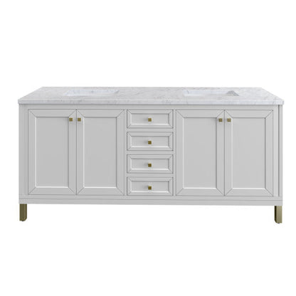 James Martin Vanities Chicago 72" Glossy White Double Vanity With 3cm Carrara Marble Top