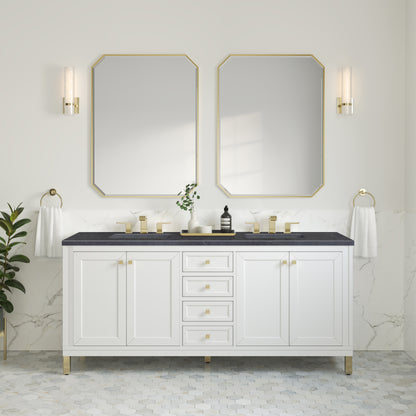 James Martin Vanities Chicago 72" Glossy White Double Vanity With 3cm Charcoal Soapstone Silestone Top