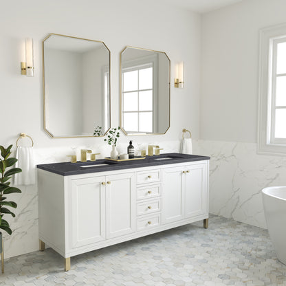 James Martin Vanities Chicago 72" Glossy White Double Vanity With 3cm Charcoal Soapstone Silestone Top