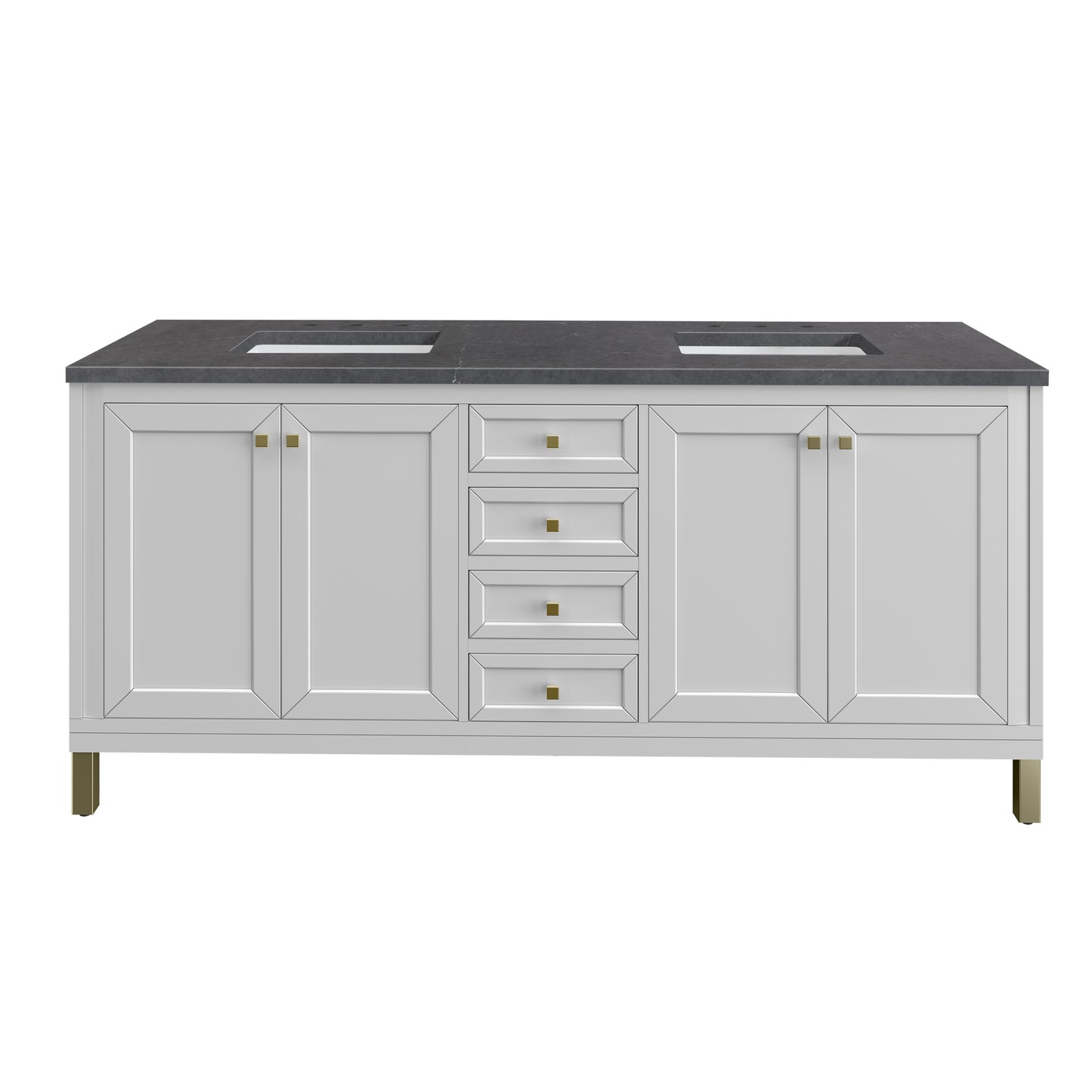 James Martin Vanities Chicago 72" Glossy White Double Vanity With 3cm Charcoal Soapstone Silestone Top