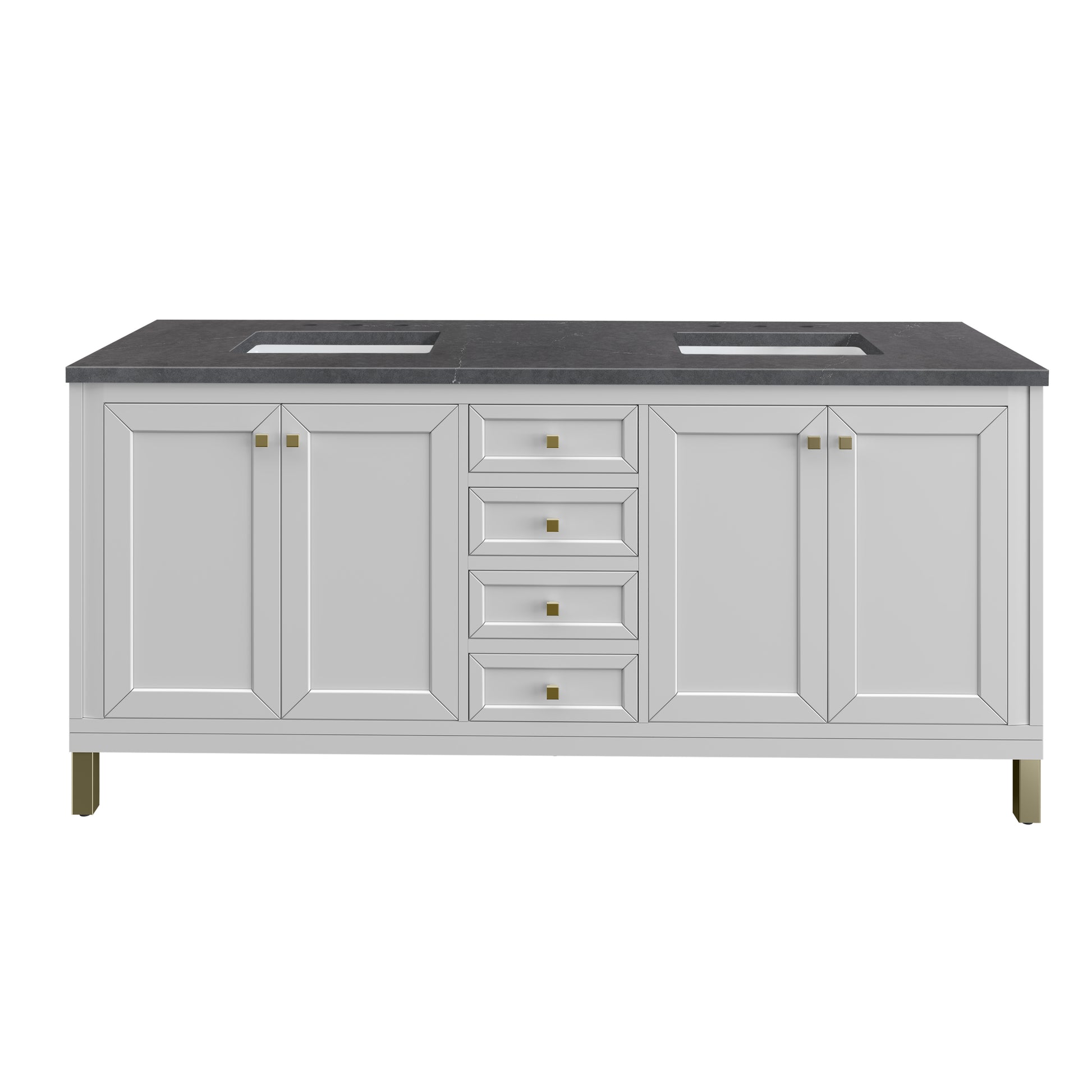 James Martin Vanities Chicago 72" Glossy White Double Vanity With 3cm Charcoal Soapstone Silestone Top