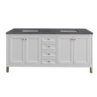James Martin Vanities Chicago 72" Glossy White Double Vanity With 3cm Charcoal Soapstone Silestone Top