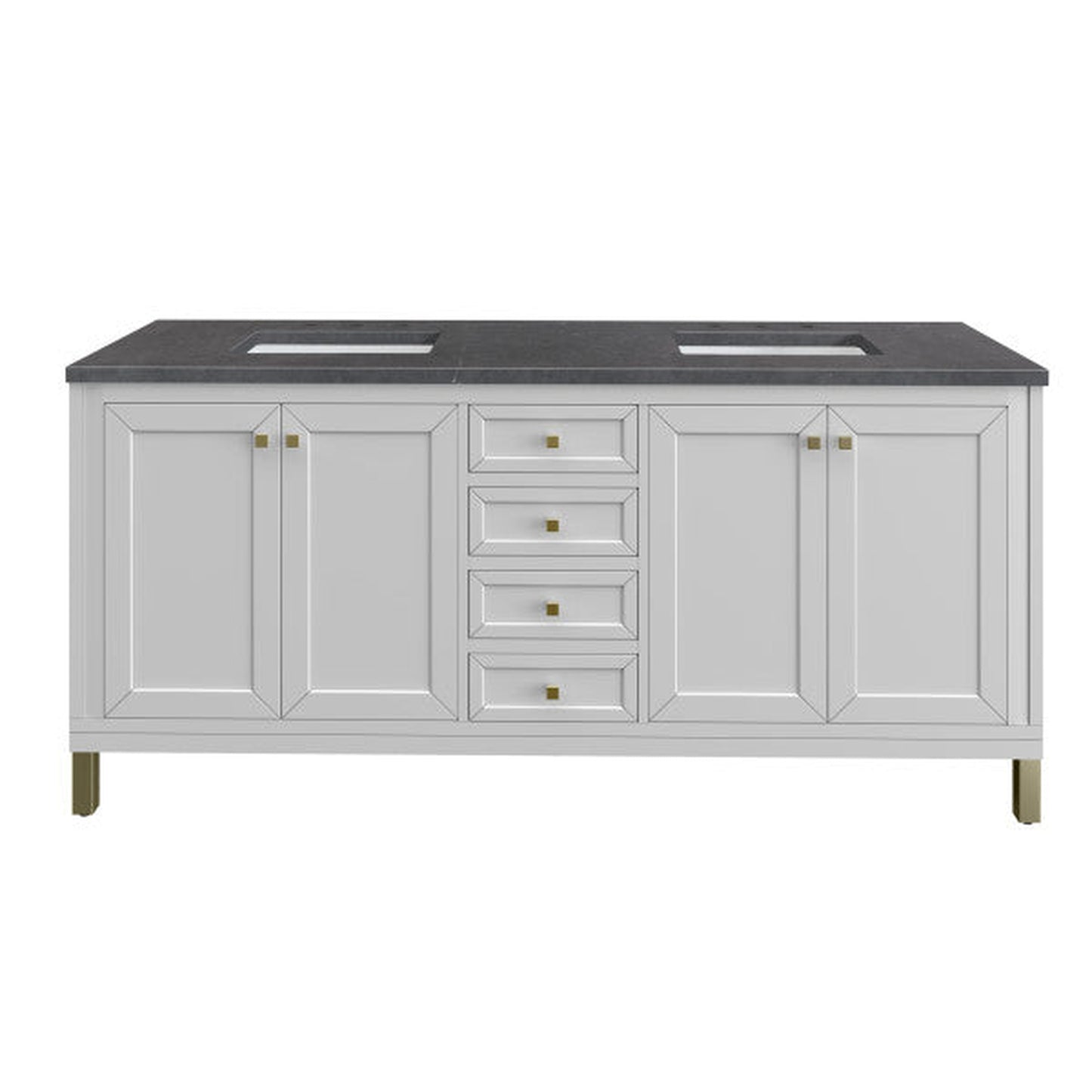 James Martin Vanities Chicago 72" Glossy White Double Vanity With 3cm Charcoal Soapstone Top