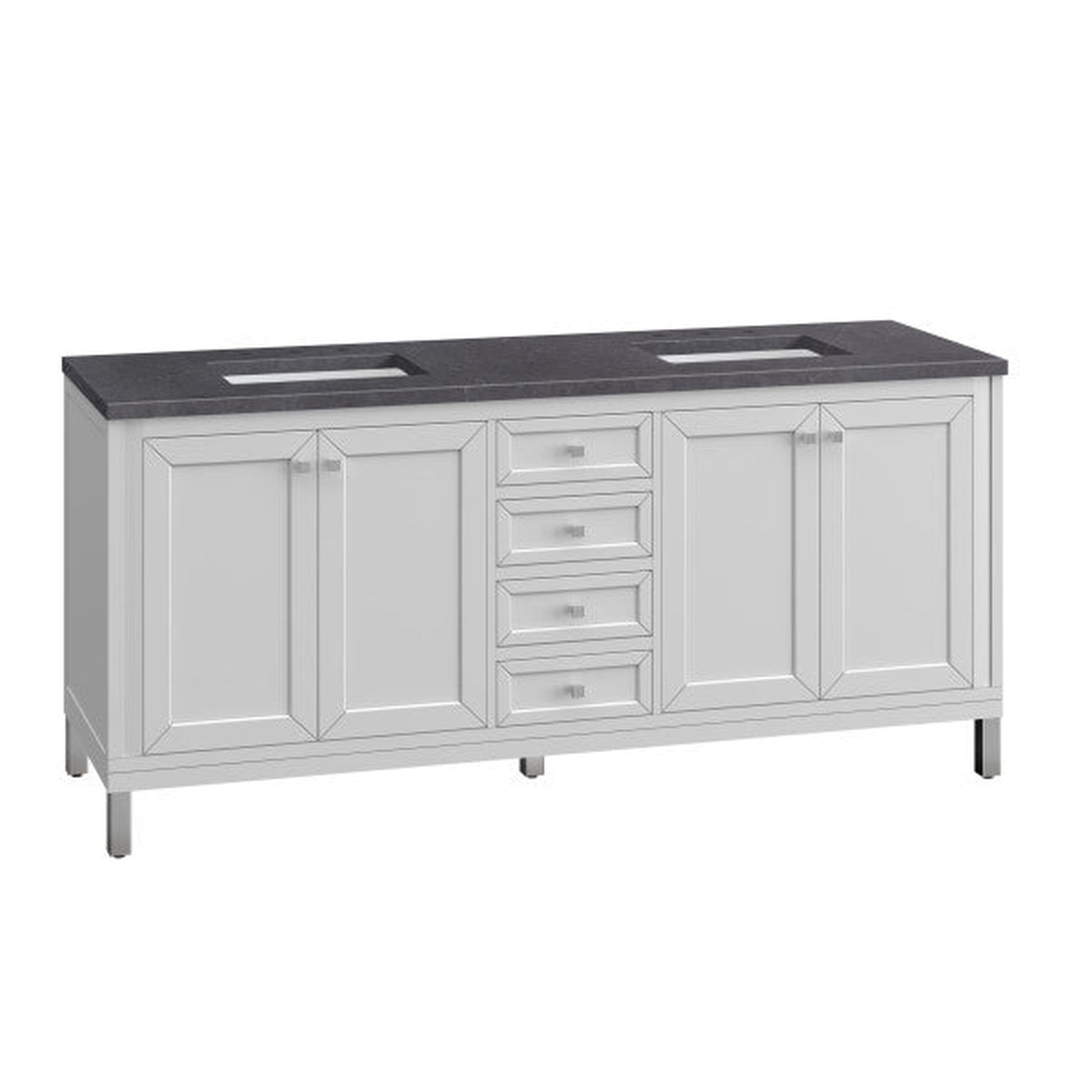 James Martin Vanities Chicago 72" Glossy White Double Vanity With 3cm Charcoal Soapstone Top