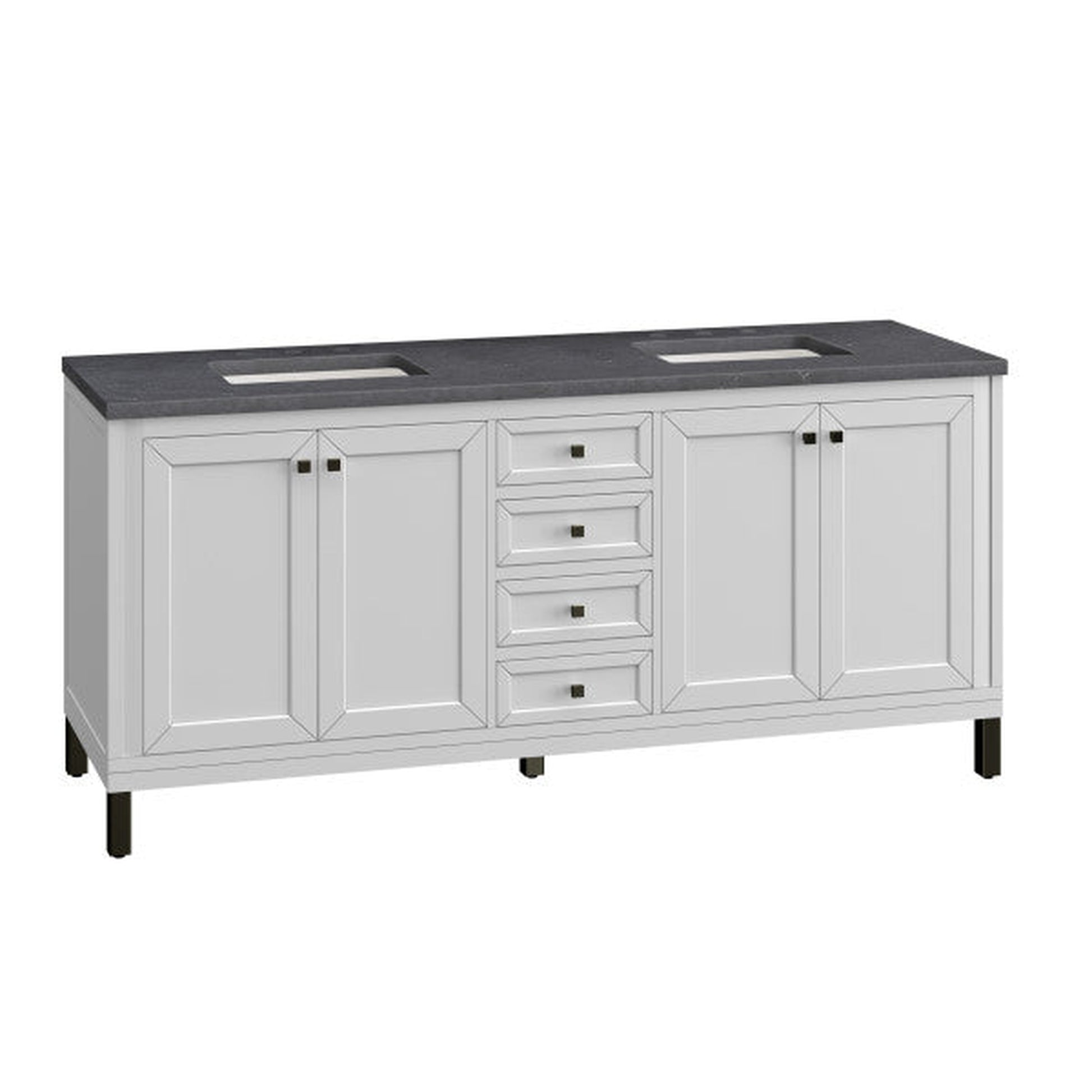 James Martin Vanities Chicago 72" Glossy White Double Vanity With 3cm Charcoal Soapstone Top