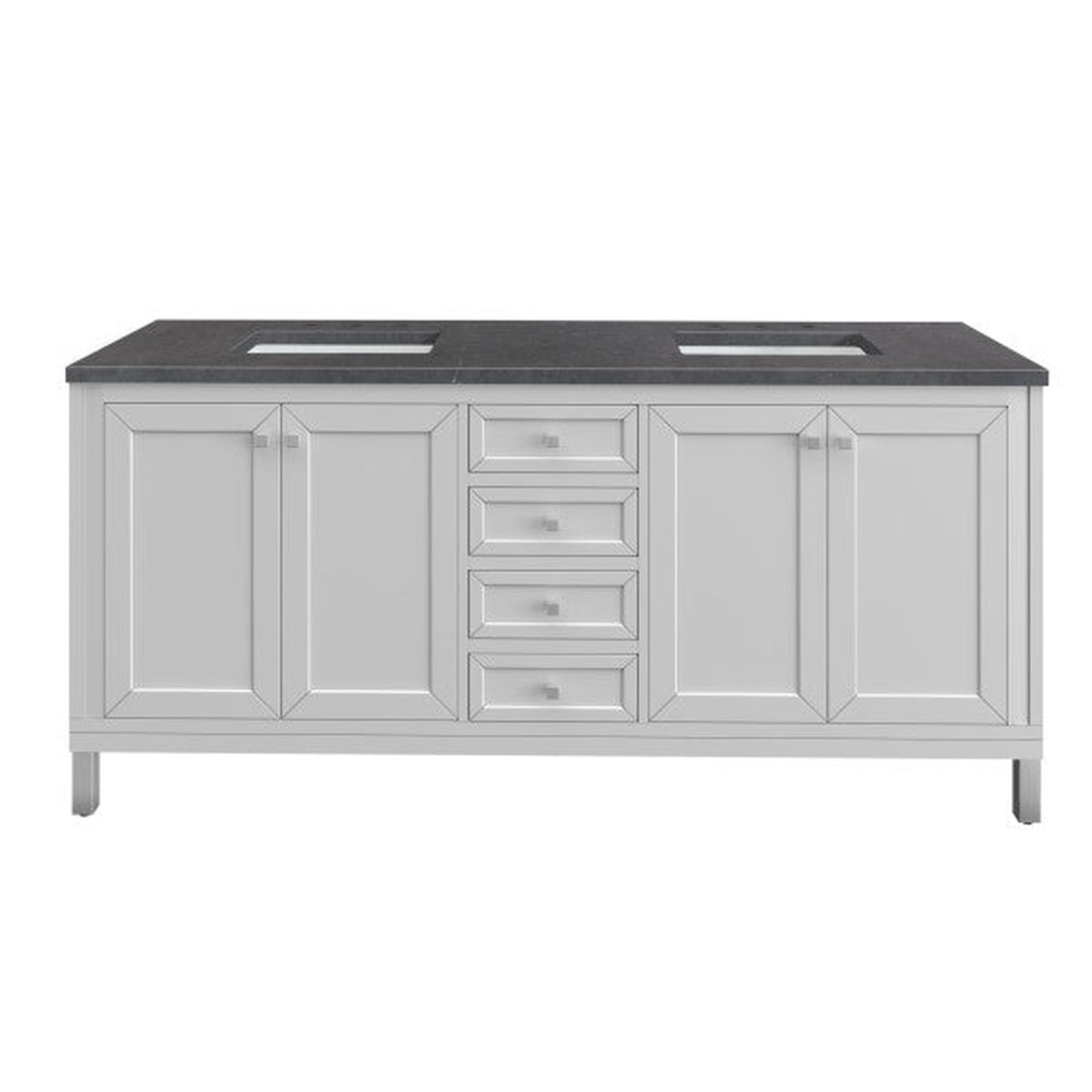 James Martin Vanities Chicago 72" Glossy White Double Vanity With 3cm Charcoal Soapstone Top