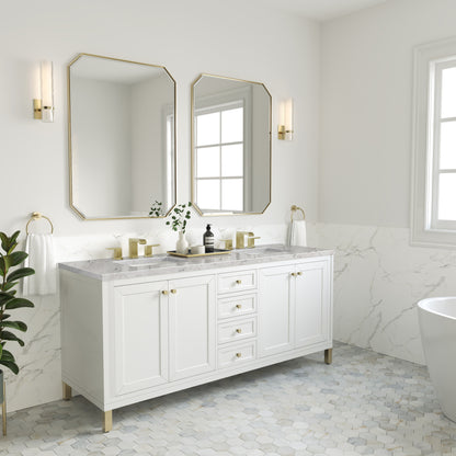 James Martin Vanities Chicago 72" Glossy White Double Vanity With 3cm Eternal Jasmine Pearl Silestone Top