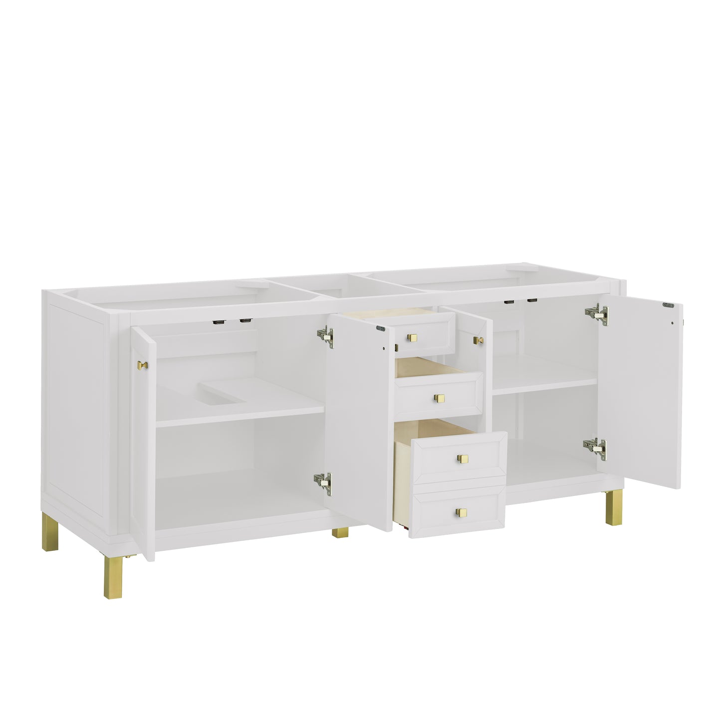 James Martin Vanities Chicago 72" Glossy White Double Vanity With 3cm Eternal Jasmine Pearl Silestone Top