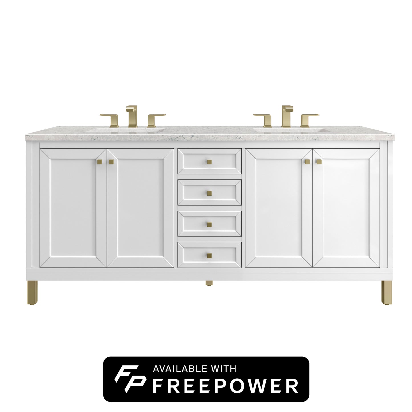 James Martin Vanities Chicago 72" Glossy White Double Vanity With 3cm Eternal Jasmine Pearl Silestone Top With FreePower Wireless Charger