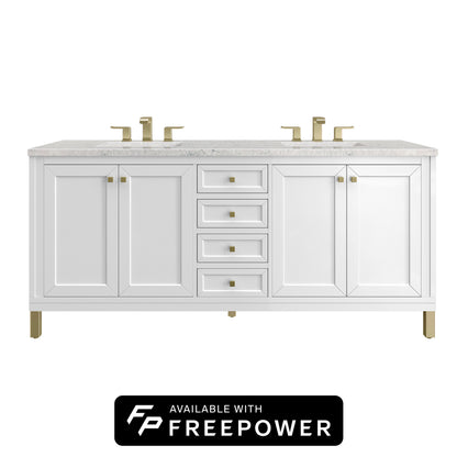 James Martin Vanities Chicago 72" Glossy White Double Vanity With 3cm Eternal Jasmine Pearl Silestone Top With FreePower Wireless Charger
