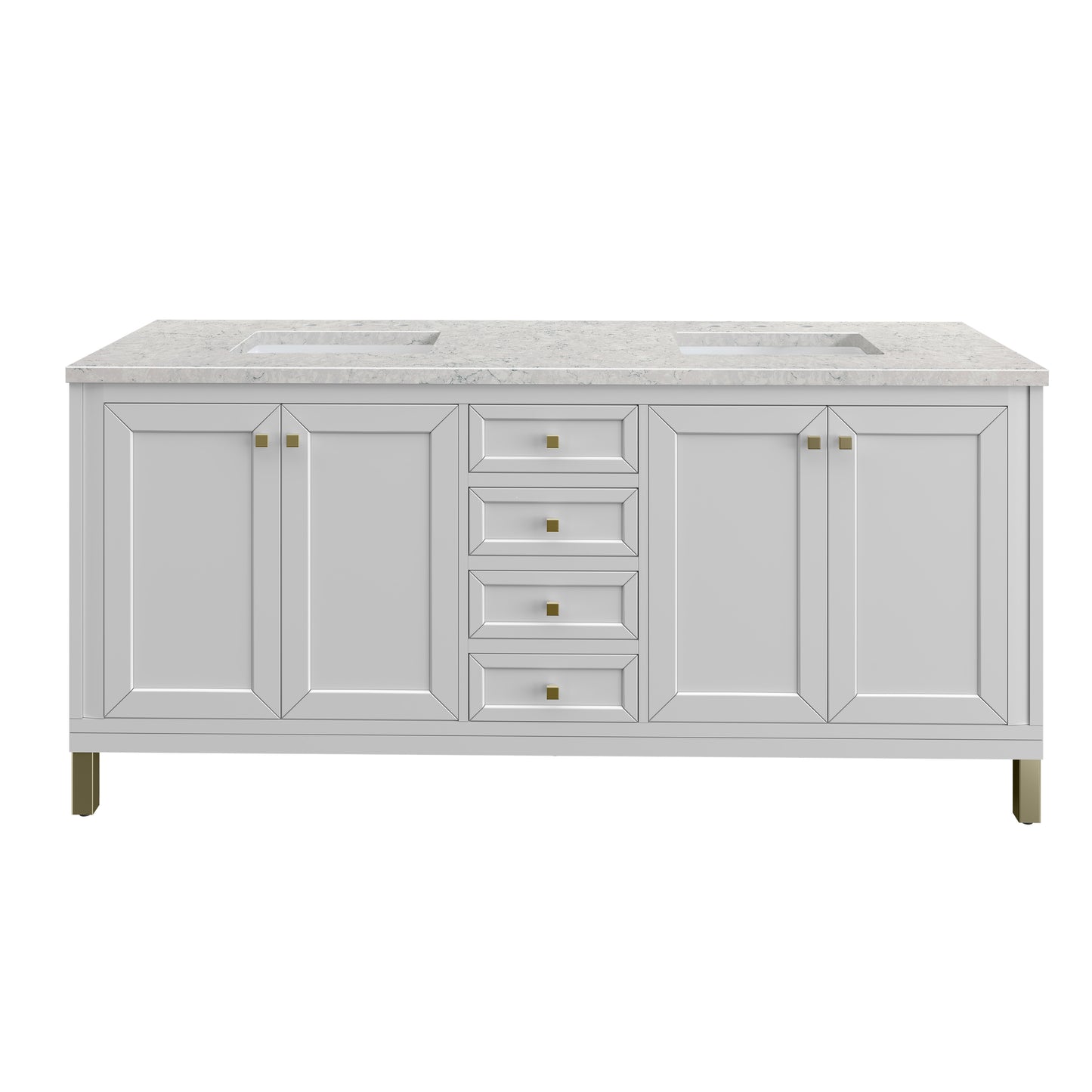 James Martin Vanities Chicago 72" Glossy White Double Vanity With 3cm Eternal Jasmine Pearl Silestone Top