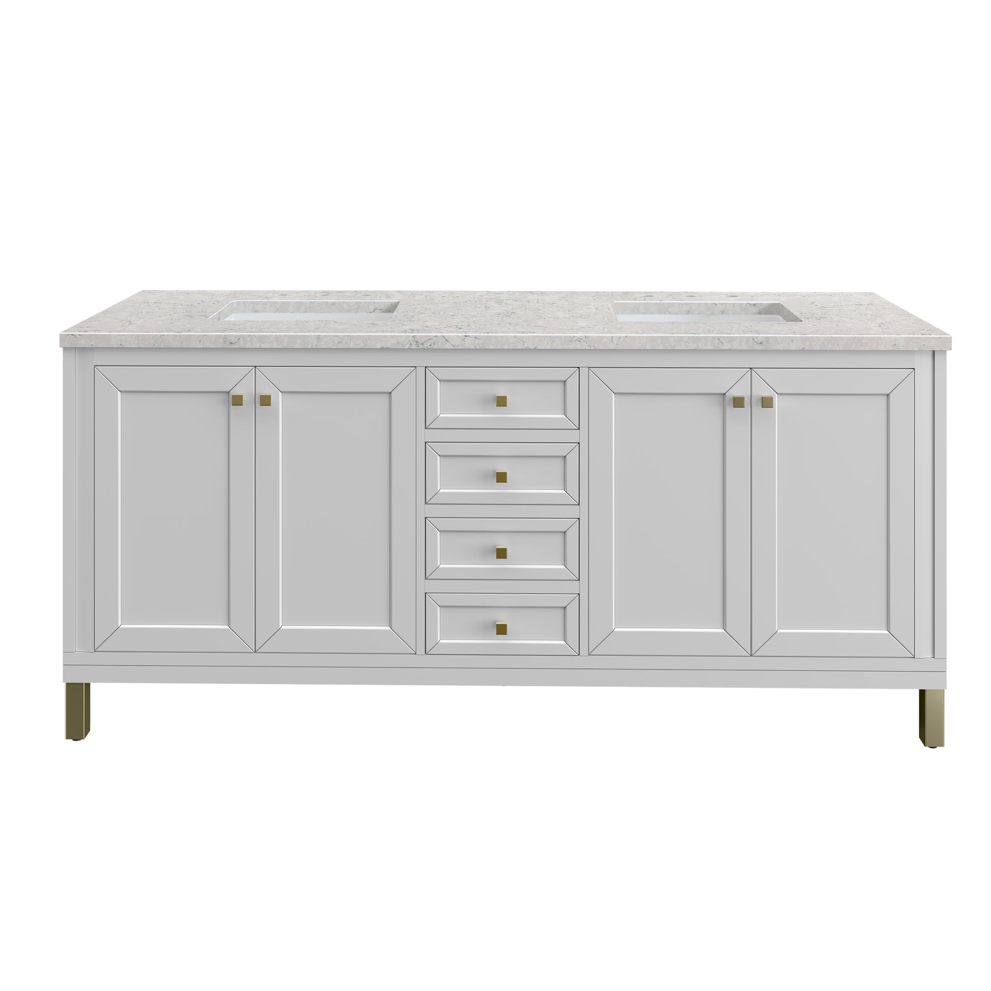 James Martin Vanities Chicago 72" Glossy White Double Vanity With 3cm Eternal Jasmine Pearl Silestone Top