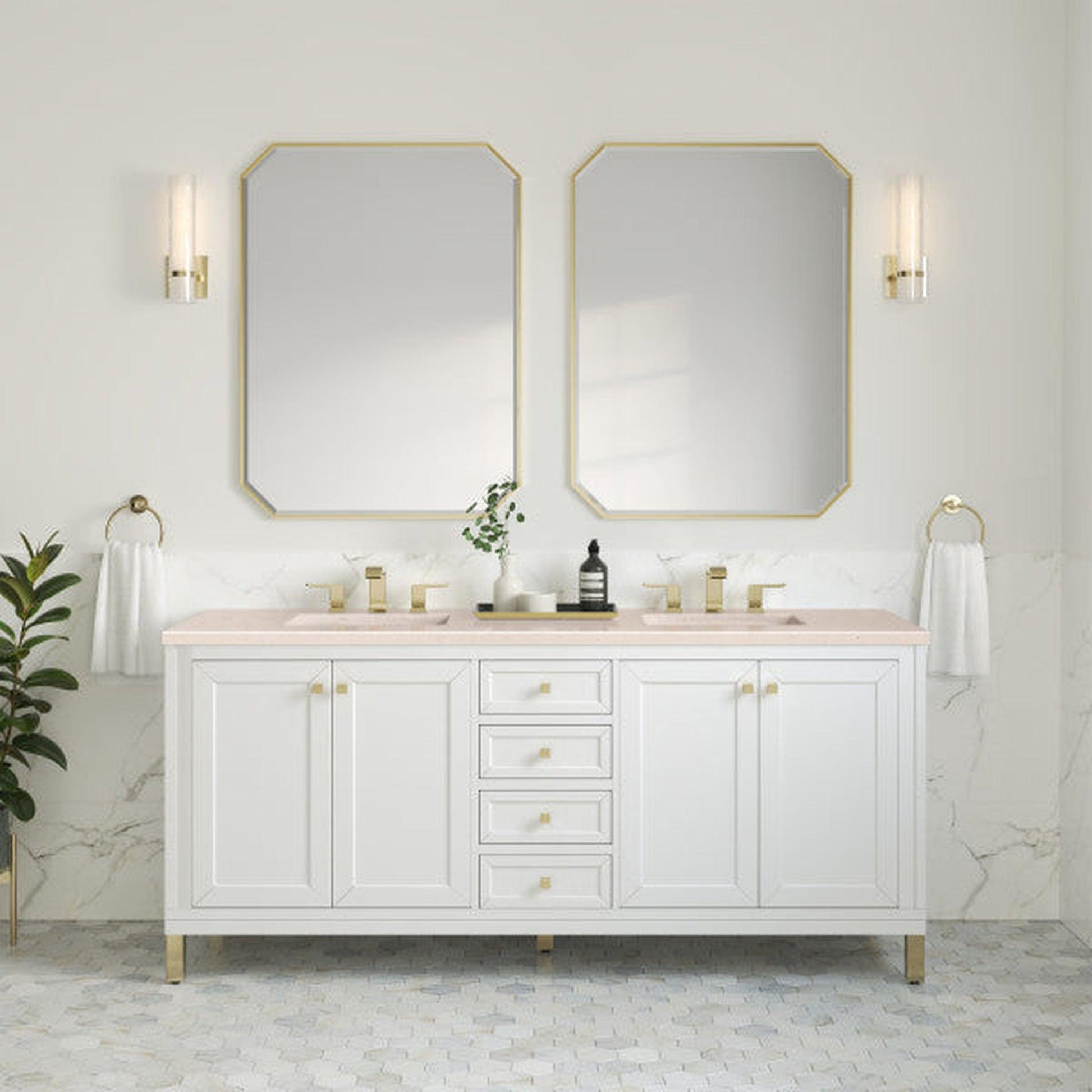 James Martin Vanities Chicago 72" Glossy White Double Vanity With 3cm Eternal Marfil Top