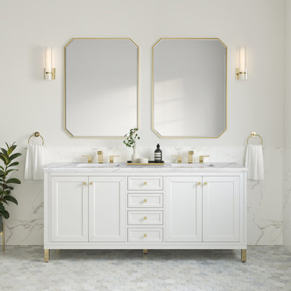 James Martin Vanities Chicago 72" Glossy White Double Vanity With 3cm Ethereal Noctis Silestone Top With FreePower Wireless Charger