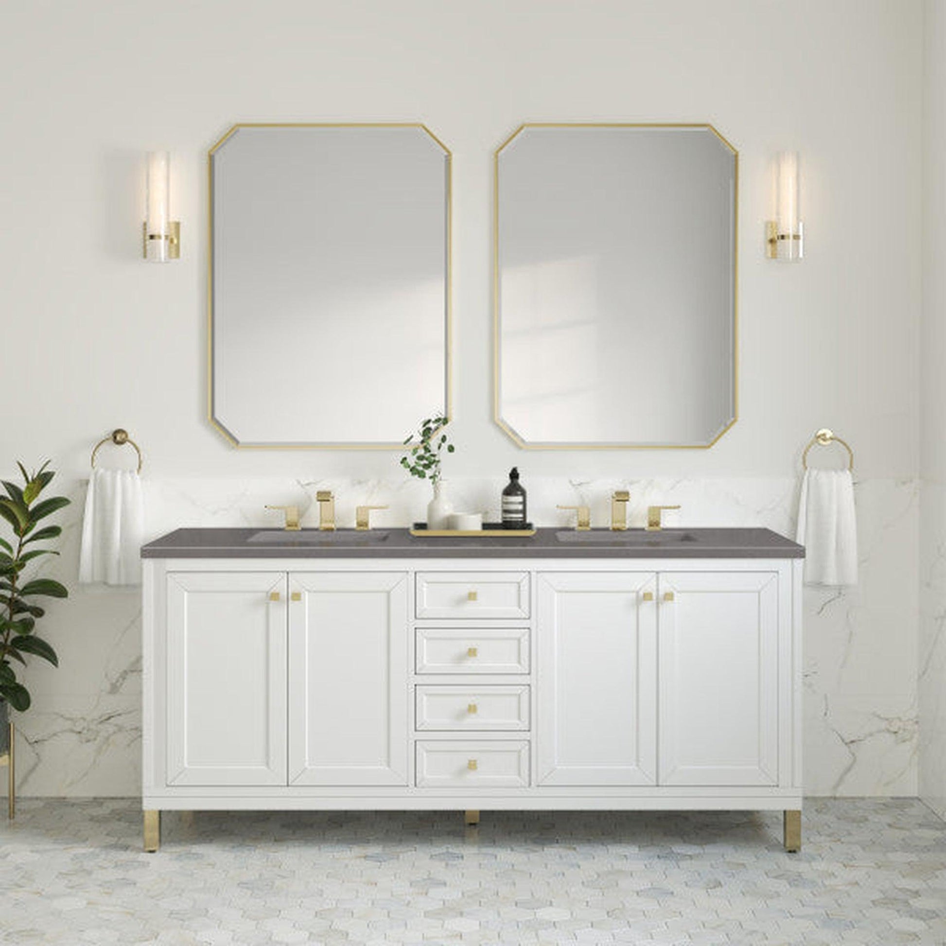 James Martin Vanities Chicago 72" Glossy White Double Vanity With 3cm Grey Expo Top