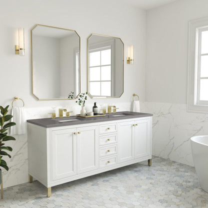 James Martin Vanities Chicago 72" Glossy White Double Vanity With 3cm Grey Expo Top