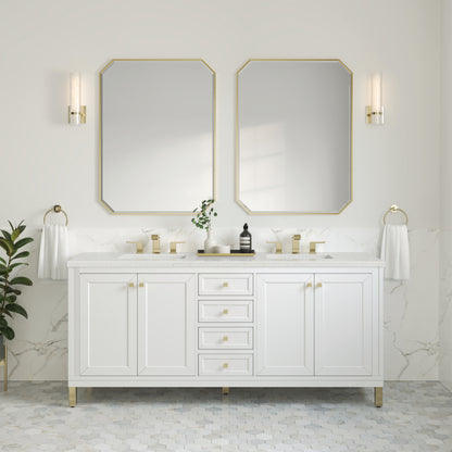James Martin Vanities Chicago 72" Glossy White Double Vanity With 3cm Lime Delight Silestone Top