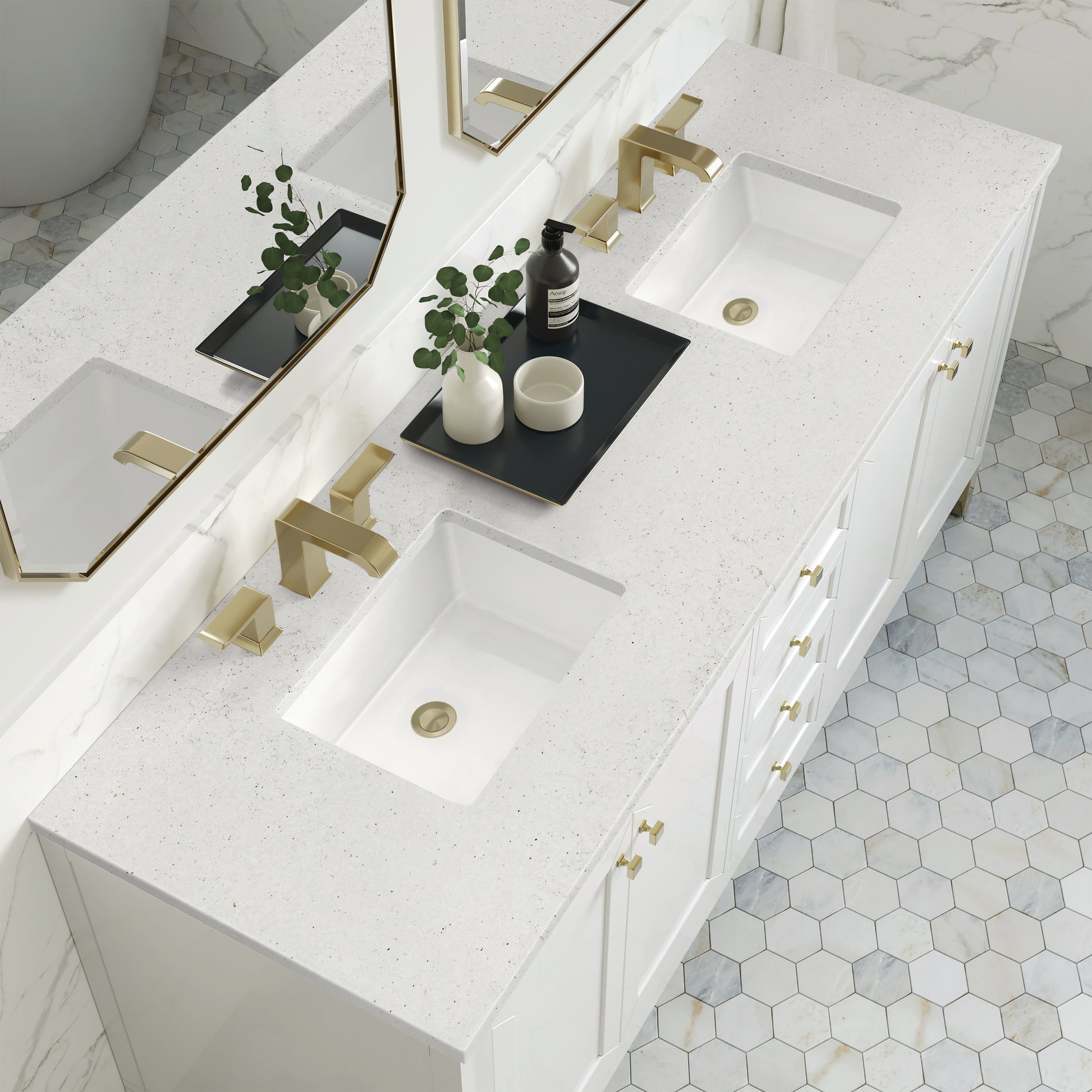 James Martin Vanities Chicago 72" Glossy White Double Vanity With 3cm Lime Delight Silestone Top