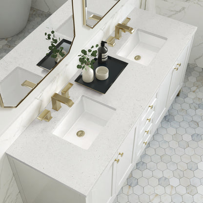 James Martin Vanities Chicago 72" Glossy White Double Vanity With 3cm Lime Delight Silestone Top