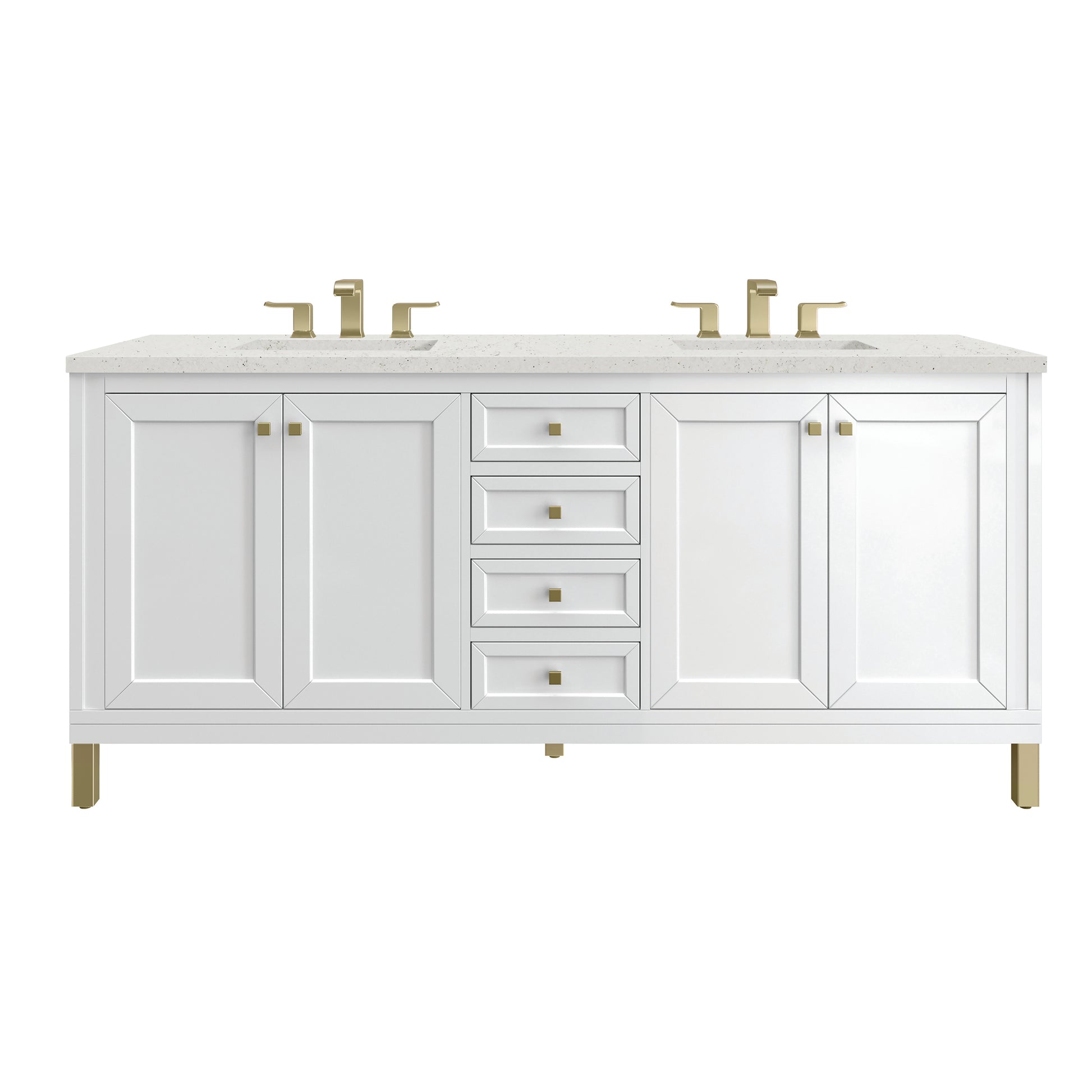 James Martin Vanities Chicago 72" Glossy White Double Vanity With 3cm Lime Delight Silestone Top
