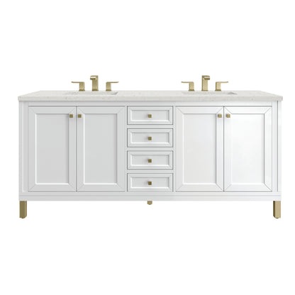 James Martin Vanities Chicago 72" Glossy White Double Vanity With 3cm Lime Delight Silestone Top