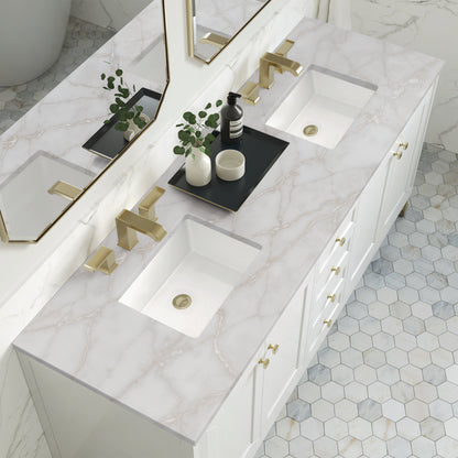 James Martin Vanities Chicago 72" Glossy White Double Vanity With 3cm Victorian Silver Silestone Top With FreePower Wireless Charger
