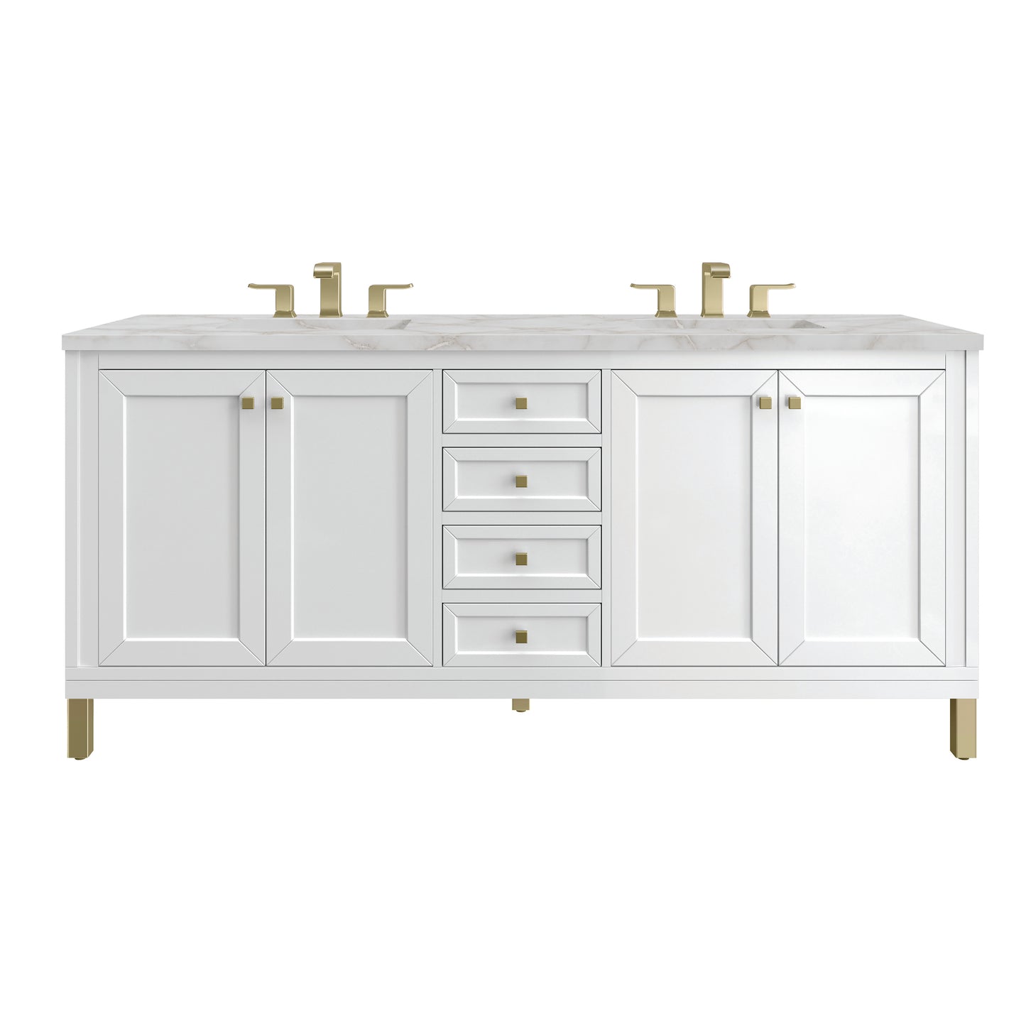 James Martin Vanities Chicago 72" Glossy White Double Vanity With 3cm Victorian Silver Silestone Top With FreePower Wireless Charger