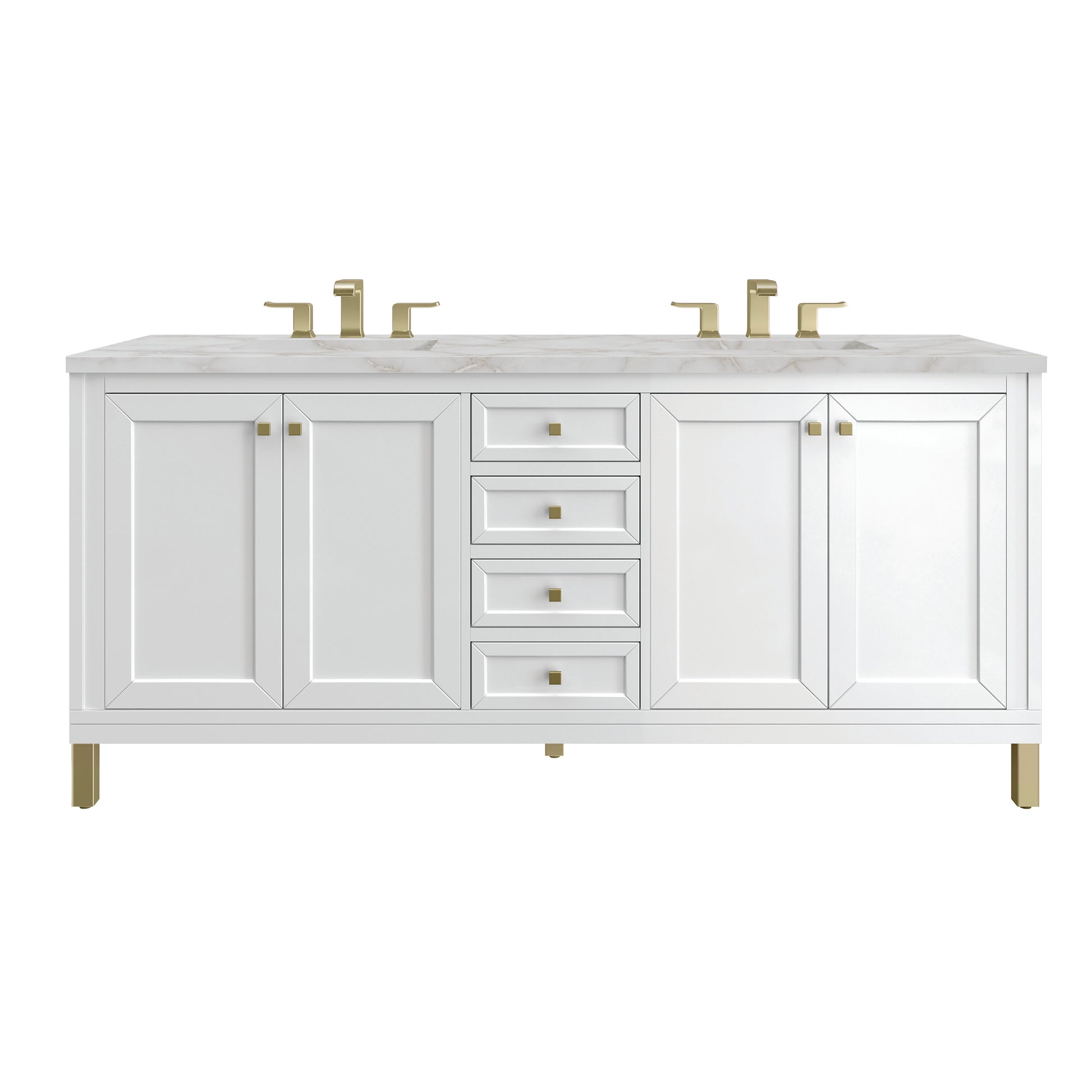 James Martin Vanities Chicago 72" Glossy White Double Vanity With 3cm Victorian Silver Silestone Top With FreePower Wireless Charger