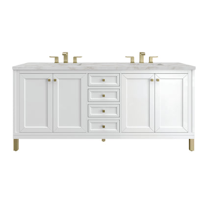 James Martin Vanities Chicago 72" Glossy White Double Vanity With 3cm Victorian Silver Silestone Top With FreePower Wireless Charger