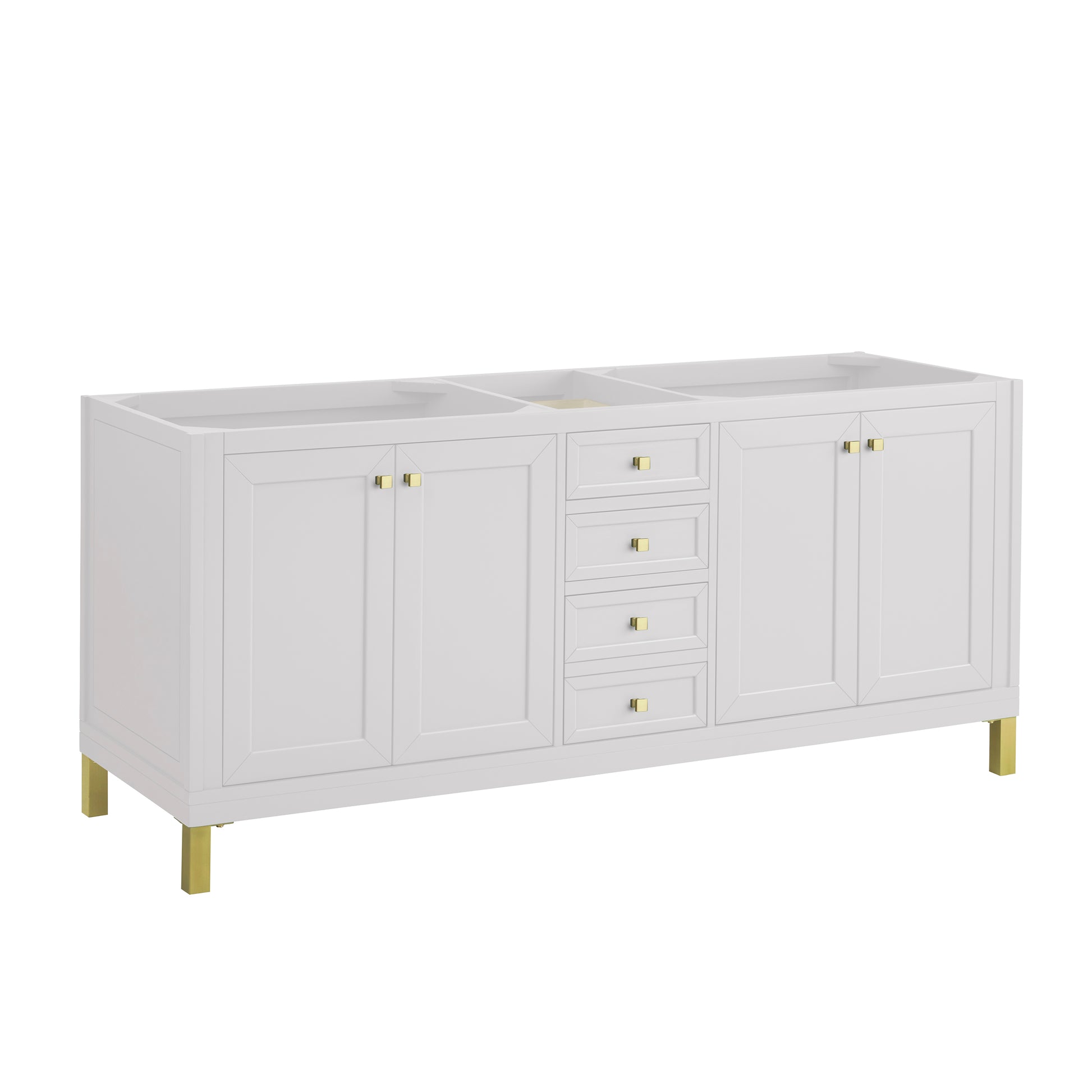James Martin Vanities Chicago 72" Glossy White Double Vanity With 3cm White Zeus Silestone Top