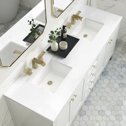 James Martin Vanities Chicago 72" Glossy White Double Vanity With 3cm White Zeus Silestone Top