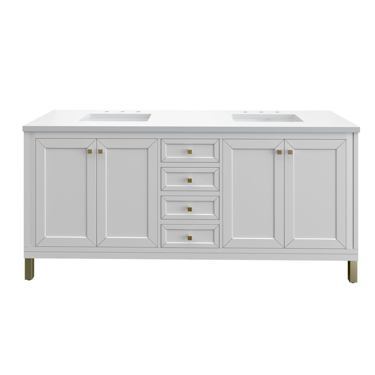 James Martin Vanities Chicago 72" Glossy White Double Vanity With 3cm White Zeus Silestone Top