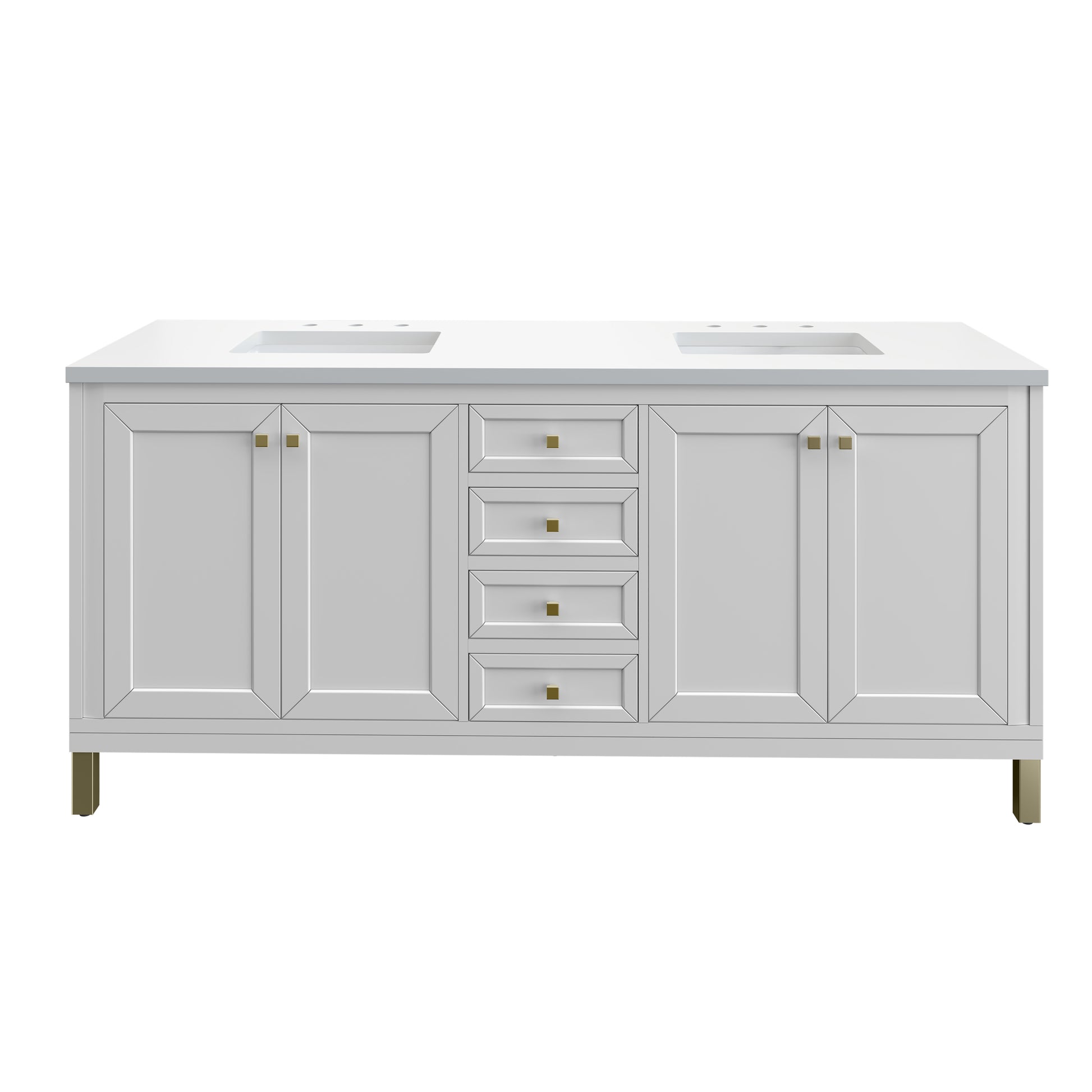 James Martin Vanities Chicago 72" Glossy White Double Vanity With 3cm White Zeus Silestone Top