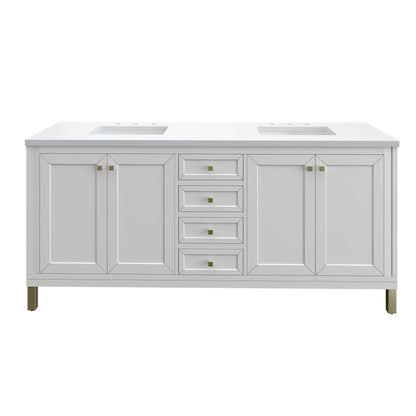 James Martin Vanities Chicago 72" Glossy White Double Vanity With 3cm White Zeus Silestone Top