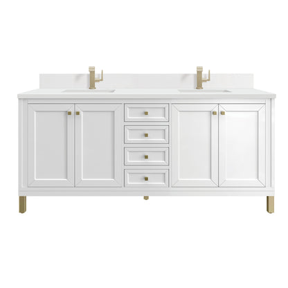 James Martin Vanities Chicago 72" Glossy White Double Vanity With Single Hole 3 cm White Zeus Top & Backsplash