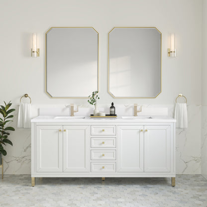 James Martin Vanities Chicago 72" Glossy White Double Vanity With Single Hole 3cm White Zeus Silestone Top and Backsplash