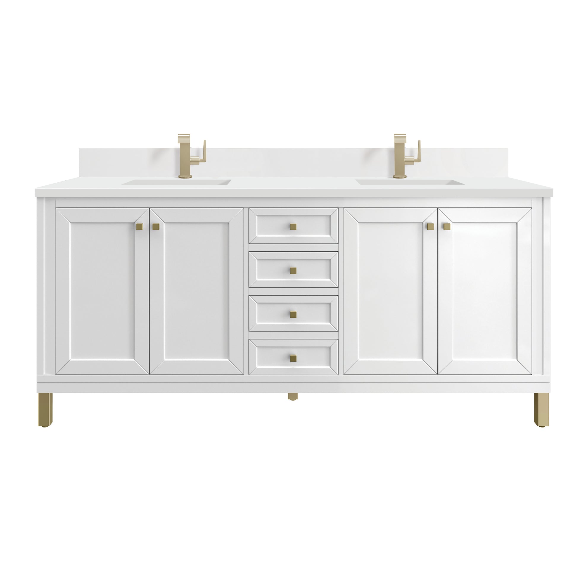 James Martin Vanities Chicago 72" Glossy White Double Vanity With Single Hole 3cm White Zeus Silestone Top and Backsplash
