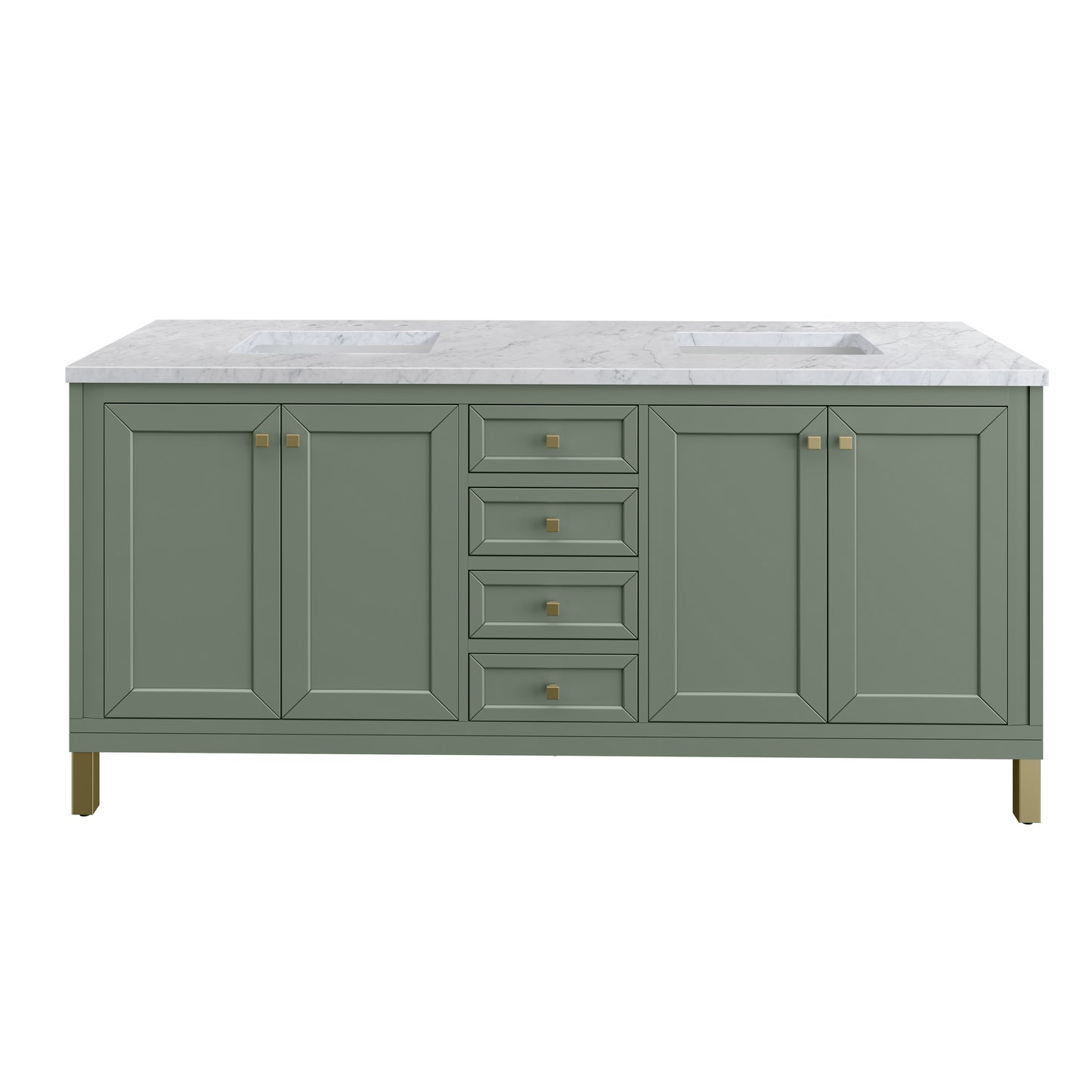 James Martin Vanities Chicago 72" Smokey Celadon Double Vanity With 3 cm Carrara Marble Top