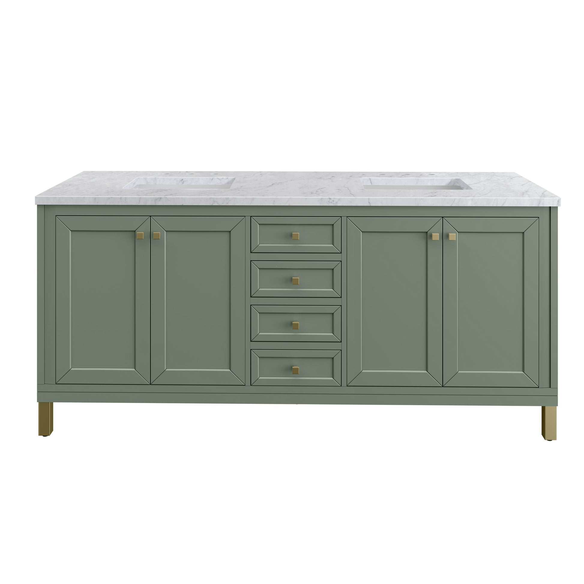 James Martin Vanities Chicago 72" Smokey Celadon Double Vanity With 3 cm Carrara Marble Top