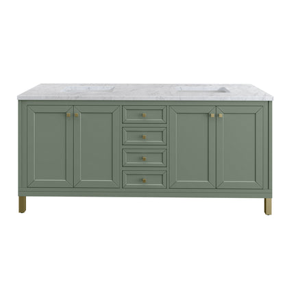 James Martin Vanities Chicago 72" Smokey Celadon Double Vanity With 3 cm Carrara Marble Top