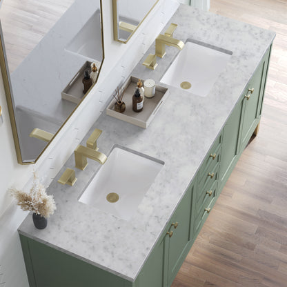 James Martin Vanities Chicago 72" Smokey Celadon Double Vanity With 3 cm Carrara Marble Top
