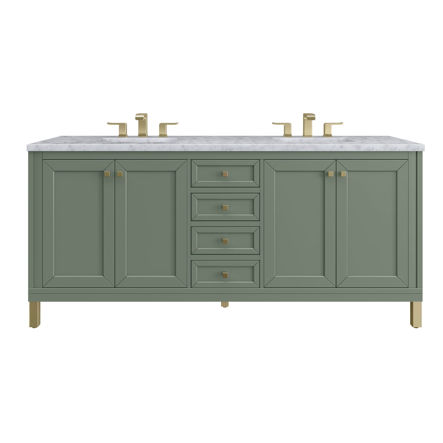 James Martin Vanities Chicago 72" Smokey Celadon Double Vanity With 3 cm Carrara Marble Top