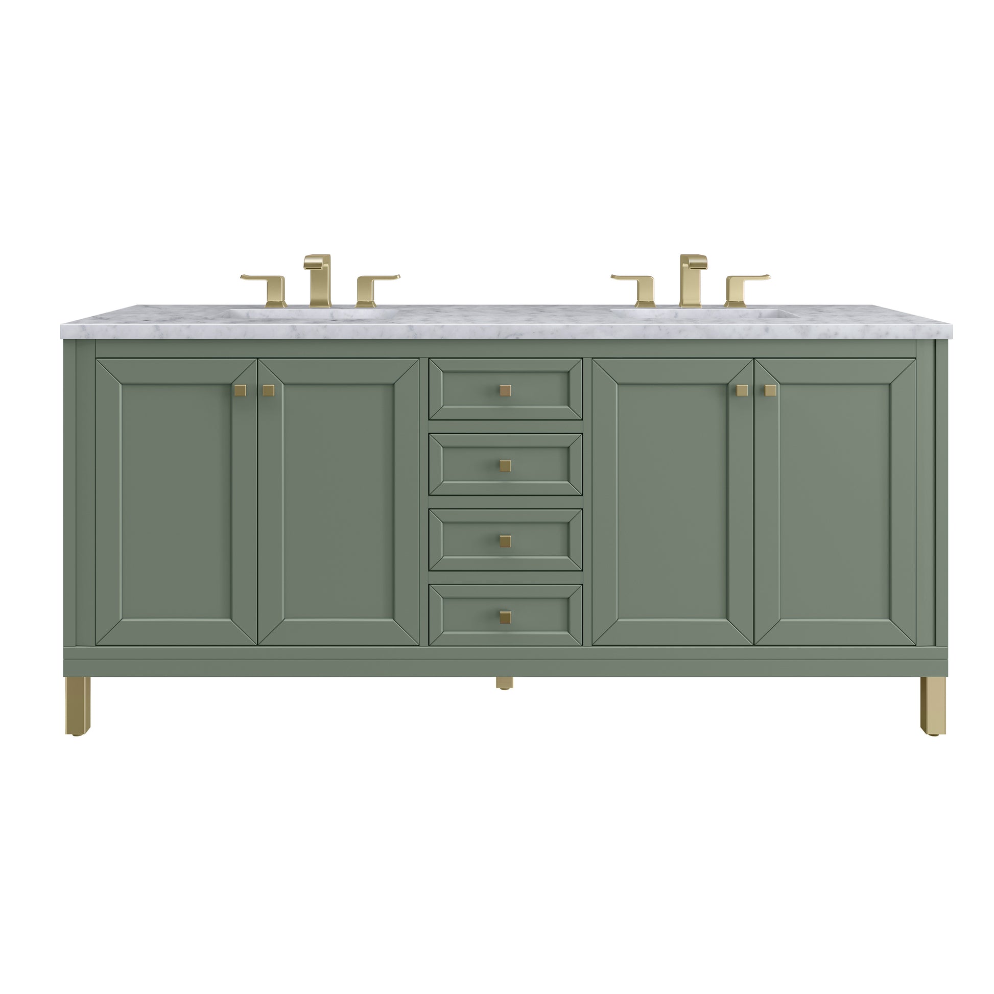 James Martin Vanities Chicago 72" Smokey Celadon Double Vanity With 3 cm Carrara Marble Top